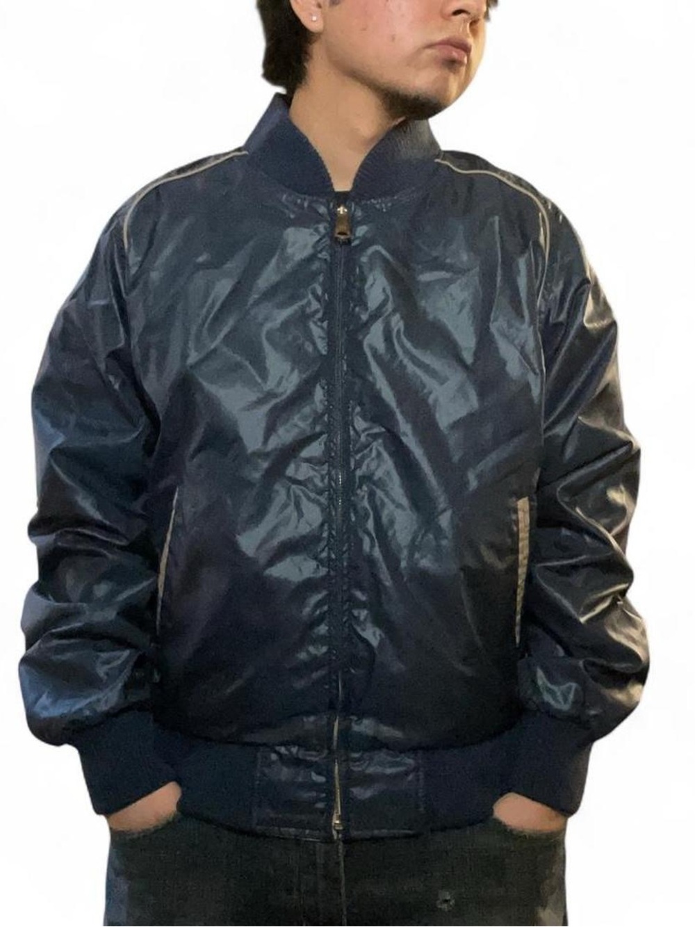 Vintage‎ 80s Savile Row Reversible Bomber Jacket Navy and Tan